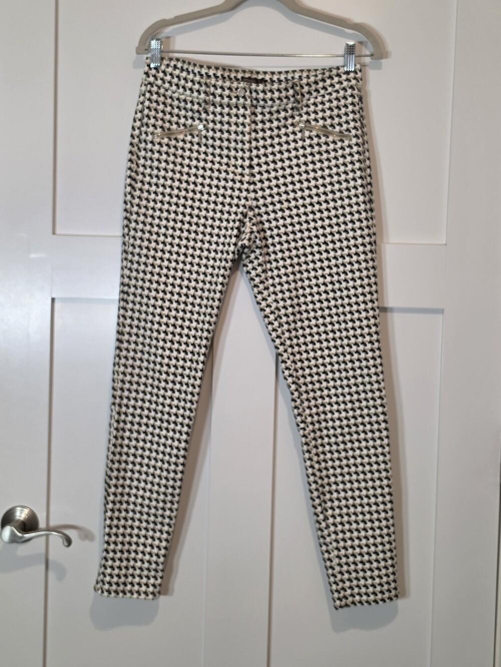 J McLaughlin Geometric Print Zippered Ankle Pants Cotton Stretch Size 8 Neutral